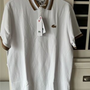 Lacoste White Polo Shirt with Brown Trim